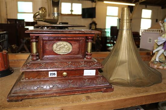 HMV gramophone with records